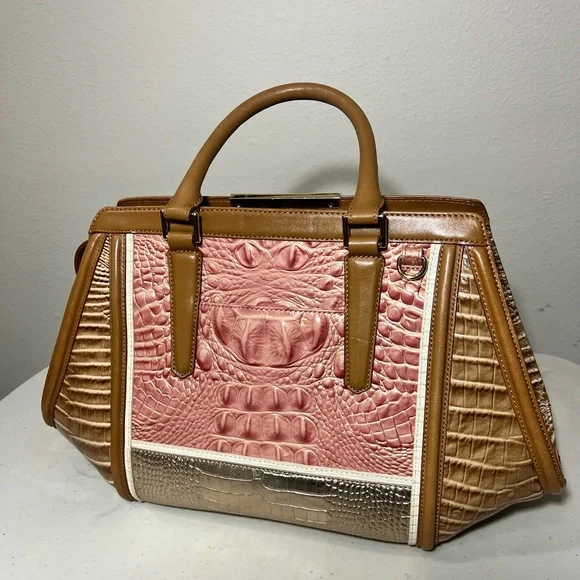 Brahmin Arden Pink and Brown Leather Satchel 15.5 x 9.5 x 5.0. LIKE NEW WOT - Picture 2 of 9